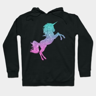 Bright Teal and Pink Ombre Faux Glitter Unicorn Hoodie